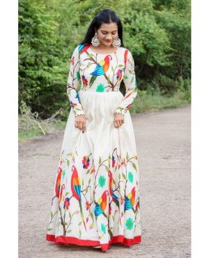 Beautiful Fox Georgette With Printed Only Gown (Off White)